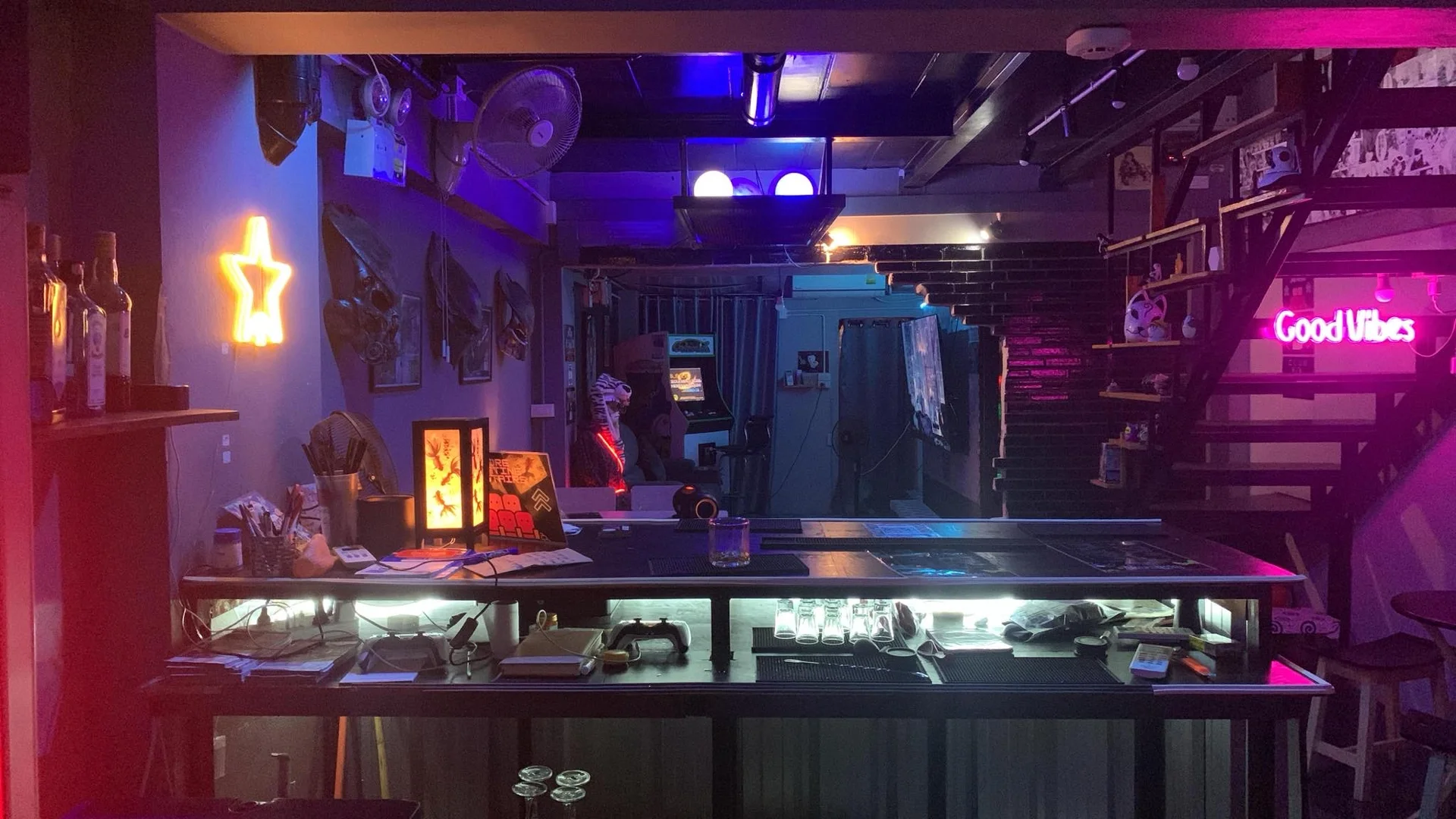 Main bar area with extensive drink selection